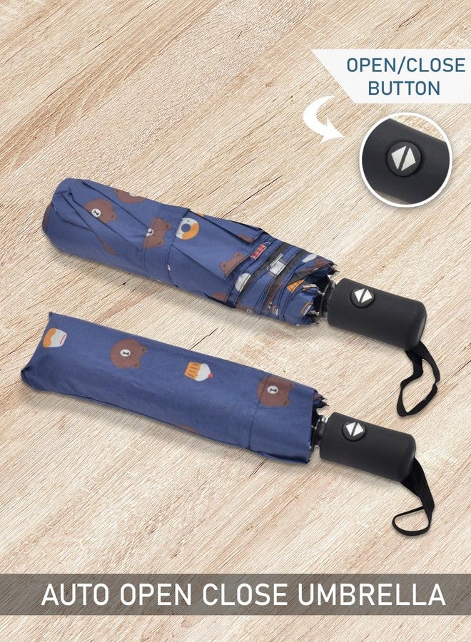FABINALIV Navy Blue Cartoon Print Auto ON/OFF Waterproof Automatic Compact Umbrella (FLUB-1025-NBlue) - Image 3