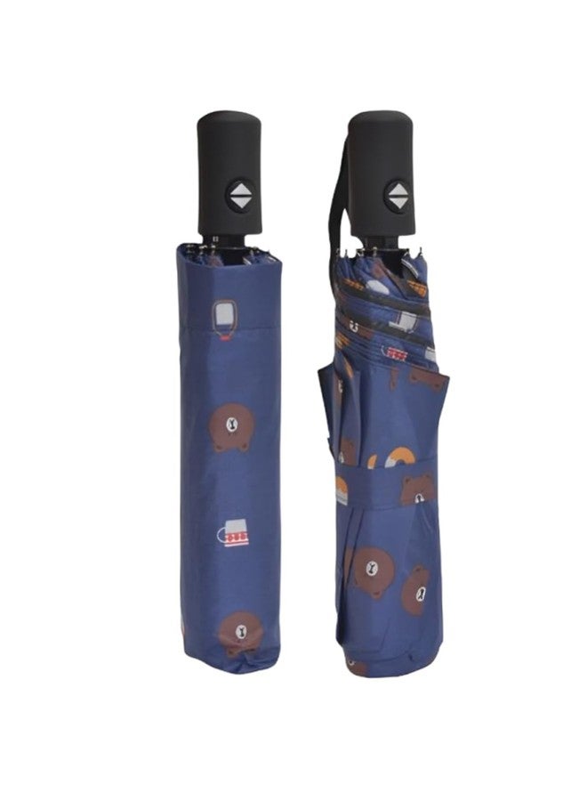 FABINALIV Navy Blue Cartoon Print Auto ON/OFF Waterproof Automatic Compact Umbrella (FLUB-1025-NBlue) - Image 1