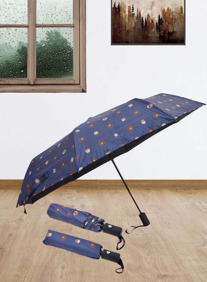 FABINALIV Navy Blue Cartoon Print Auto ON/OFF Waterproof Automatic Compact Umbrella (FLUB-1025-NBlue) - Image 4