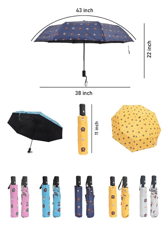 FABINALIV Navy Blue Cartoon Print Auto ON/OFF Waterproof Automatic Compact Umbrella (FLUB-1025-NBlue) - Image 5