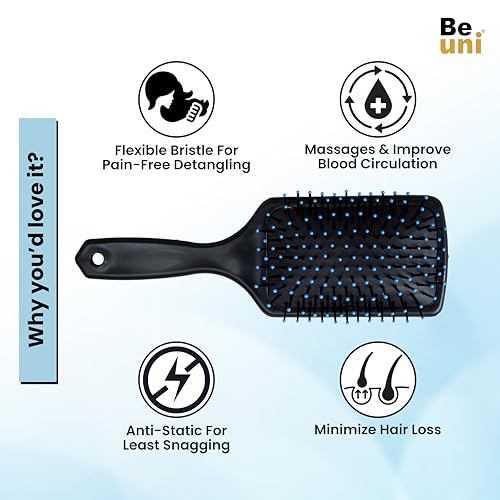 Beuni Premium Collection Mini Paddle Hair Brush For Men & Women Black Flexible Nylon Bristles With Ball Tips Gentle Scalp Massage Compact Travel Friendly Design Pack Of 1 - Image 3