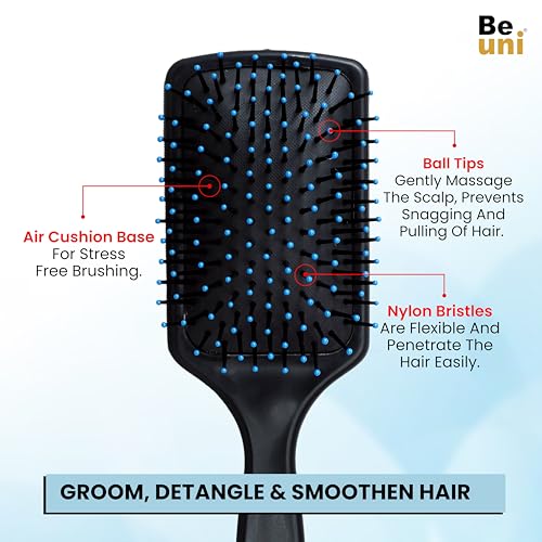 Beuni Premium Collection Mini Paddle Hair Brush For Men & Women Black Flexible Nylon Bristles With Ball Tips Gentle Scalp Massage Compact Travel Friendly Design Pack Of 1 - Image 2
