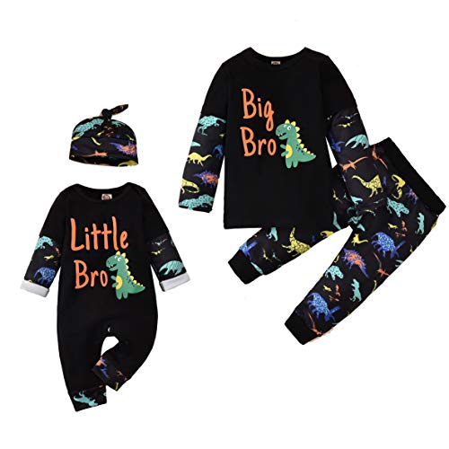 Aalizzwell Infant Baby Romper Toddler Pants Set Brother Matching Outfits Boys Clothes (Dinosaur-Romper, 3-6 Months) - Image 1