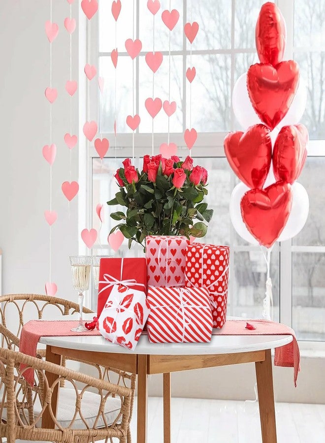 بيشيدا ورق تغليف هدايا بيشيدا، ١٠٠ ورقة، بتصميم أحمر وردي أبيض على شكل قلب وخطوط، مناسب لتغليف أكياس الهدايا، مقاس ١٤ × ٢٠ بوصة، مثالي للأعمال اليدوية والهدايا والزهور في الأعياد. - Image 3