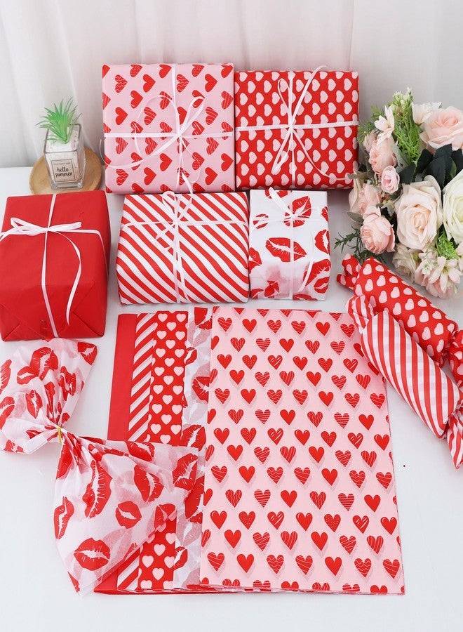 بيشيدا ورق تغليف هدايا بيشيدا، ١٠٠ ورقة، بتصميم أحمر وردي أبيض على شكل قلب وخطوط، مناسب لتغليف أكياس الهدايا، مقاس ١٤ × ٢٠ بوصة، مثالي للأعمال اليدوية والهدايا والزهور في الأعياد. - Image 2