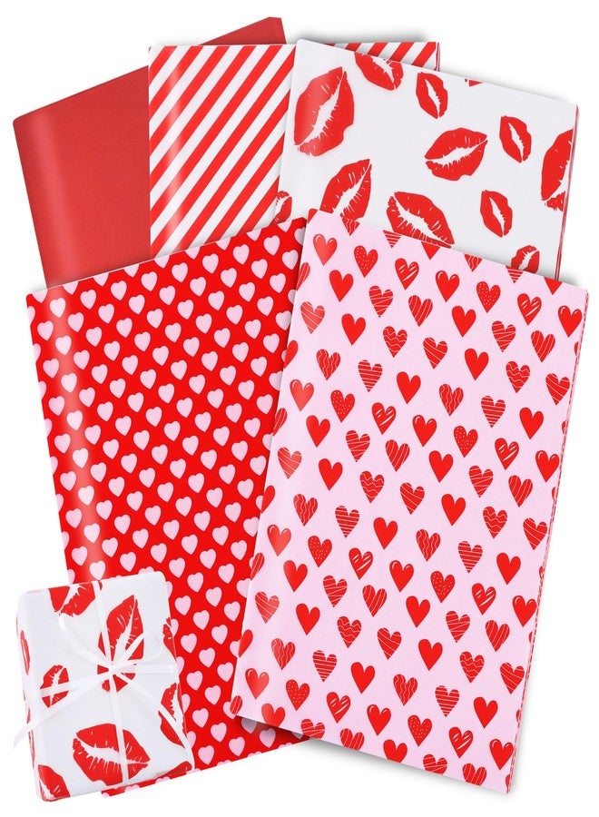بيشيدا ورق تغليف هدايا بيشيدا، ١٠٠ ورقة، بتصميم أحمر وردي أبيض على شكل قلب وخطوط، مناسب لتغليف أكياس الهدايا، مقاس ١٤ × ٢٠ بوصة، مثالي للأعمال اليدوية والهدايا والزهور في الأعياد. - Image 1
