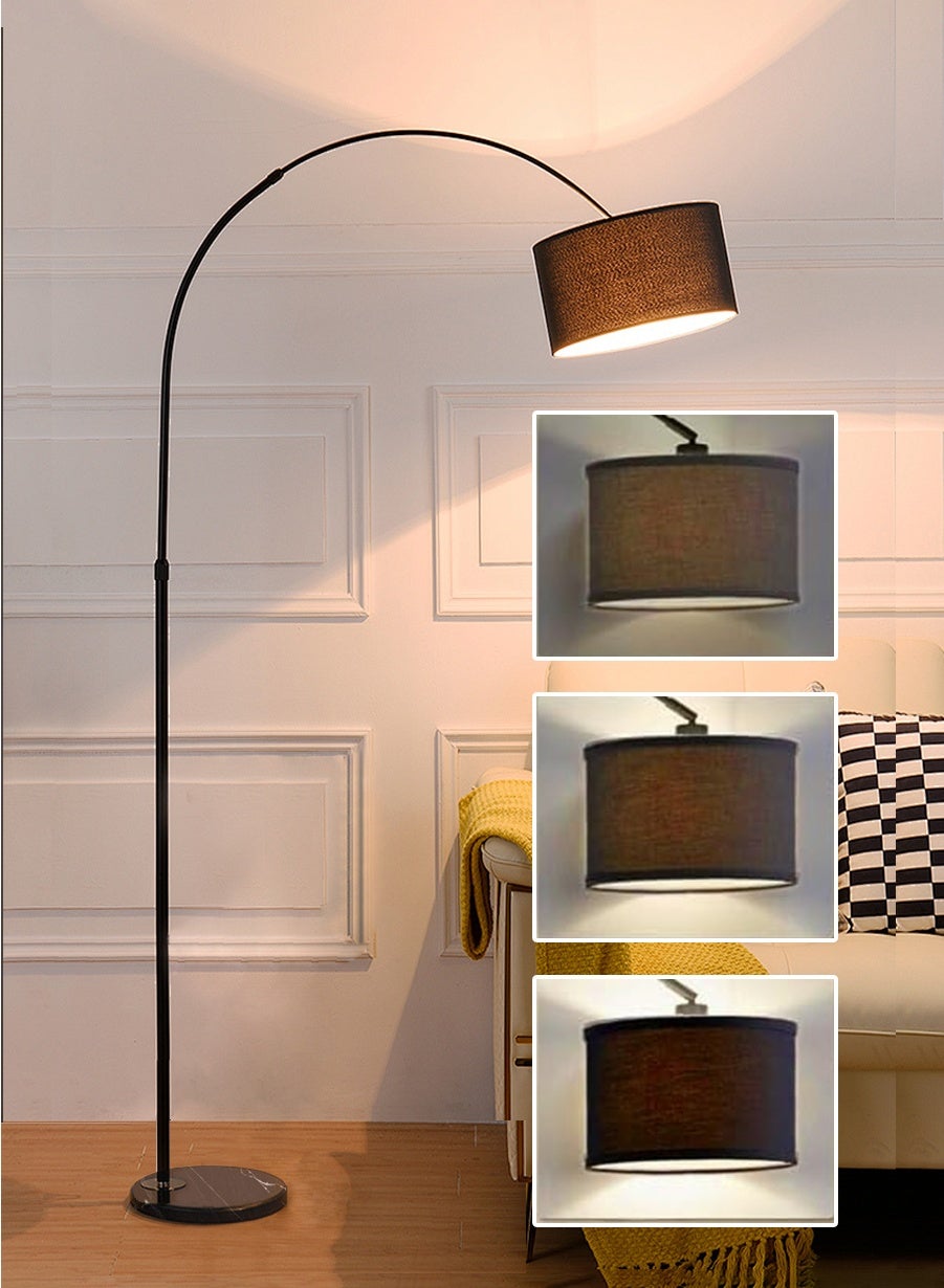9W Modern Arc LED Floor Lamp, 3 Color Temperatures, 350° Rotatable Shade, Heavy Marble-Imitating Base, Eye-Caring Standing Light with Foot Switch for Living Room Bedroom
