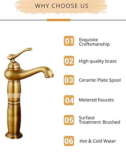 24x7 eMall Antique Tap Faucet Basin Mixer for Bathroom Toilets Brown, Brass Material 30 cm Height 12 inches with Pipes - Image 2