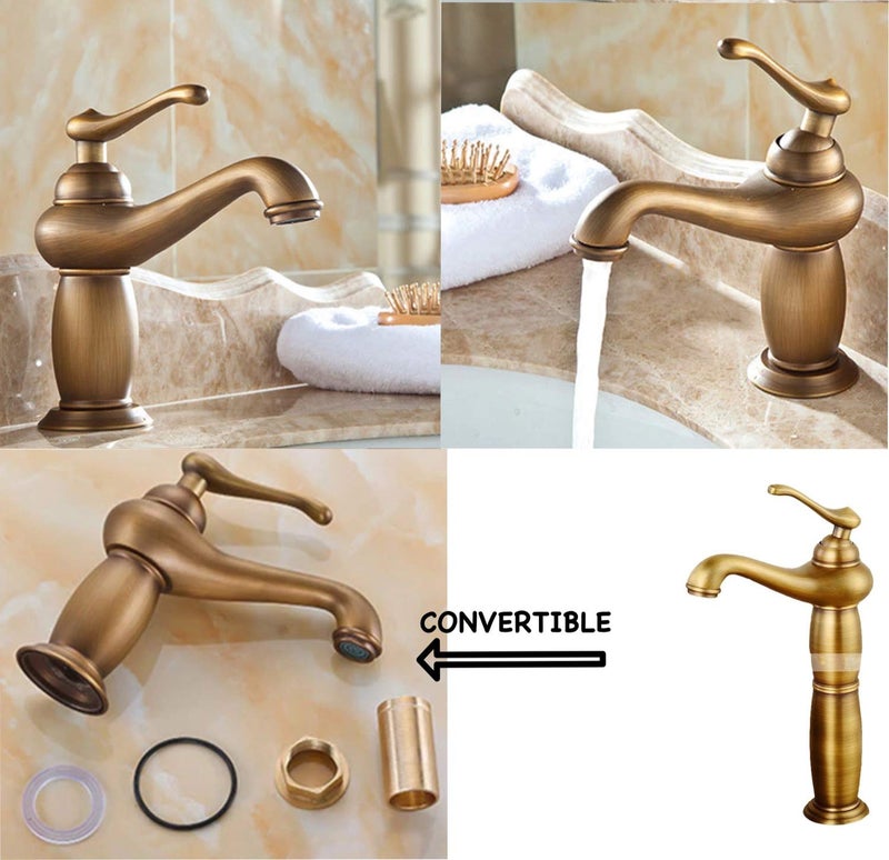 24x7 eMall Antique Tap Faucet Basin Mixer for Bathroom Toilets Brown, Brass Material 30 cm Height 12 inches with Pipes - Image 3