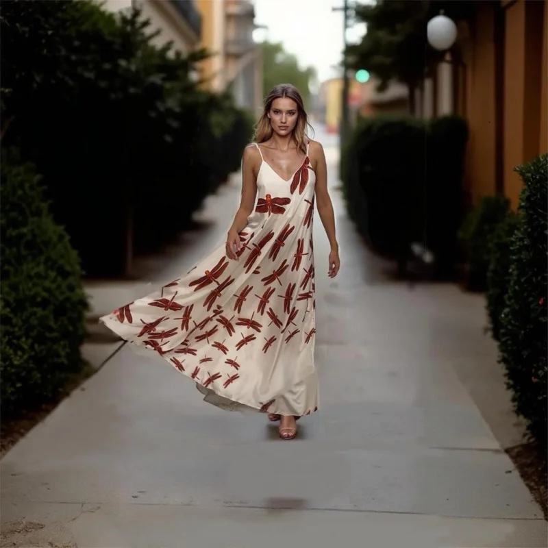 جانارا جونز فستان مارييلا ساتان أبيض أحمر يعسوب