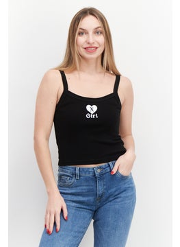 X-Girl Women Square Neck Sleeveless Printed Tank Top, Black  - Image 1