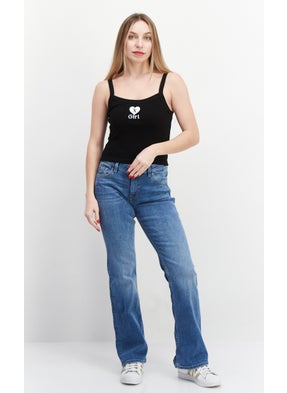 X-Girl Women Square Neck Sleeveless Printed Tank Top, Black  - Image 4