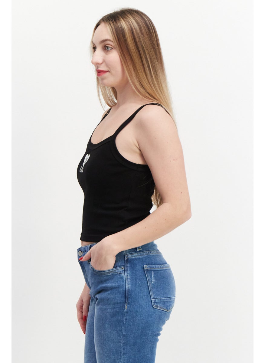 X-Girl Women Square Neck Sleeveless Printed Tank Top, Black  - Image 3