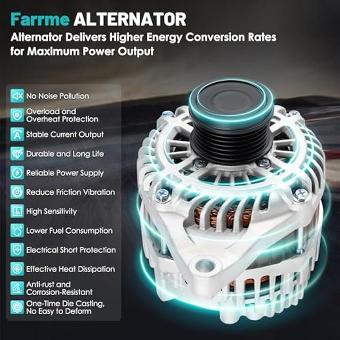 Farrme 11440 Car Alternator 12V 160 Amp, 6-Groove Pulley Fit for Dodge Journey 2009-2020 L4 2.4L Automotive Replacement Alternators A2TX0281, 4801490AA, 11440N, 4801490AD - Image 5