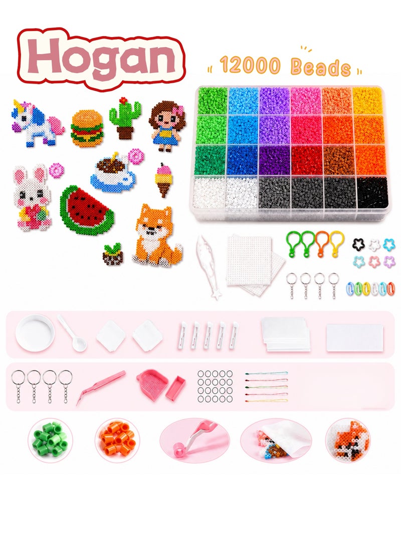 Hogan Deluxe Fuse Beads Kit for Kids - 12000 Beads, 24 Colors, 5mm Craft Kit with Storage Box, Pegboards & Accessories, Arts & Crafts Set for Girls & Boys, DIY Creative Birthday Gifts - Image 1