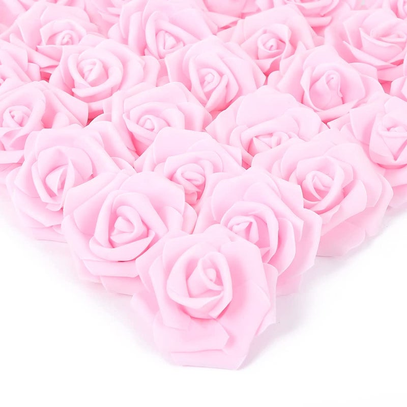 IPOPU Artificial Rose Flower Heads 100pcs Real Looking Light Pink Foam Fake Roses for DIY Wedding Baby Shower Centerpieces Arrangements Party Tables Home Decorations Light Pink Stemless