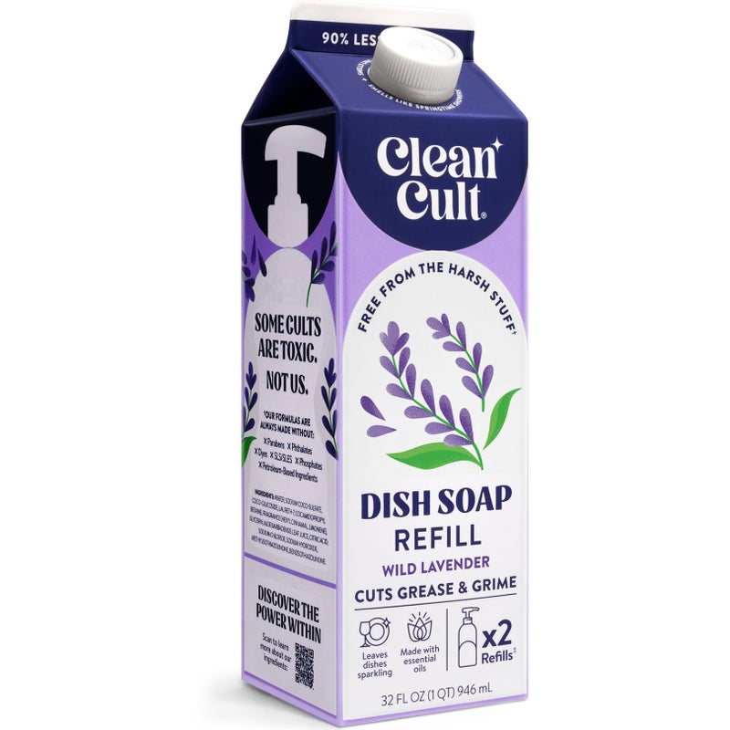 Cleancult Dish Soap Liquid Refill 32oz 1 Pack Plant Based Cleaning Power Dish Soap that Cuts Grease Grime Free of Harsh Chemicals Uses 90 Less Plastic Wild Lavender