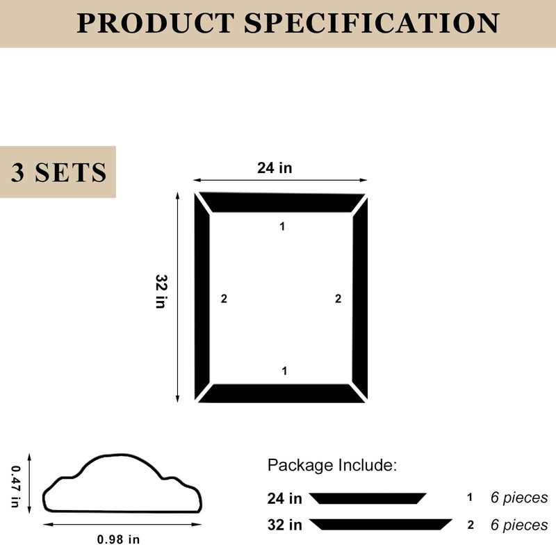 TRAIN2 ART 3 Set Peel and Stick Wall Molding Kit,24" x 32" Premade Self Adhesive Wainscoting Panels,Ready to Assemble Accent Molding Trim for Interior Wall Moulding Decor - Image 2