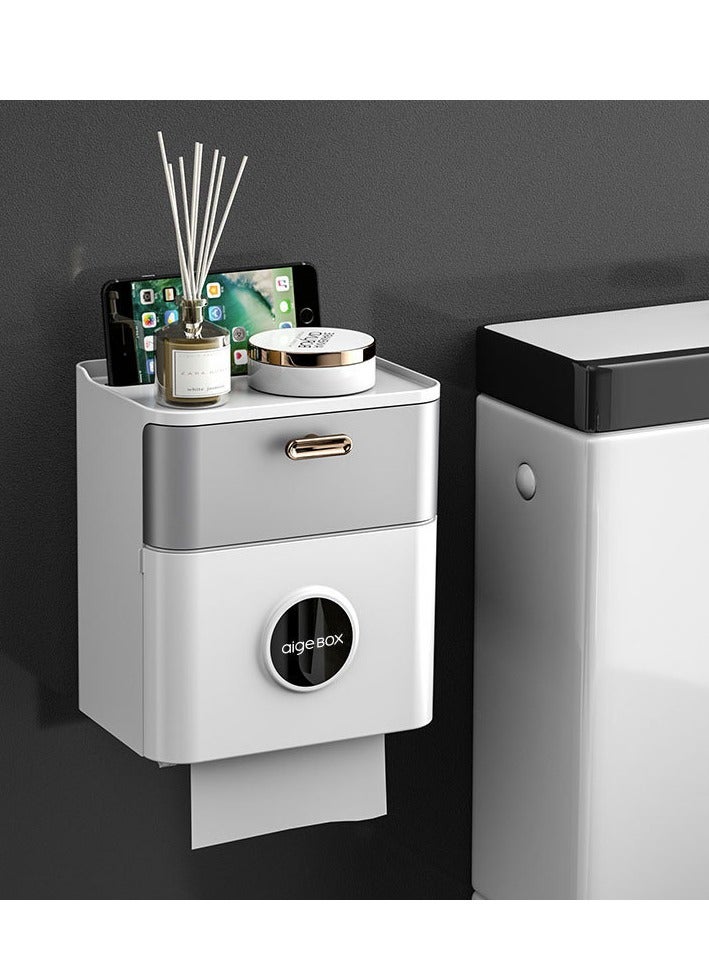 Toilet Paper Holder Self Adhesive Waterproof Toilet Paper Box Wall Mount Toilet Roll Holder with Drawers No Drilling Paper Towel Dispenser for Bathroom Toilet Roll Paper Fold Paper Storage - Image 1