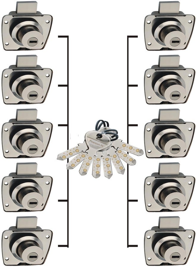 Pearson.fit® Common Key10 Locks & 20 Same Keys | Brass Key | Stainless Steel Cap | Furniture Lock | Cabinets | Suitable for 3/4 Board or Ply & Panel Upto 22mm or Thickness (10 Lock 20 SameKeys) - Image 1