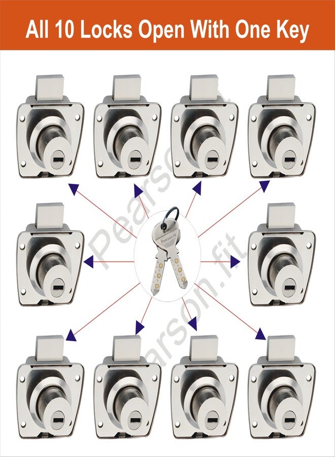 Pearson.fit® Common Key10 Locks & 20 Same Keys | Brass Key | Stainless Steel Cap | Furniture Lock | Cabinets | Suitable for 3/4 Board or Ply & Panel Upto 22mm or Thickness (10 Lock 20 SameKeys) - Image 2
