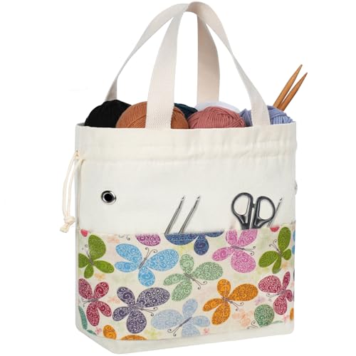 TOGETRUE Yarn Bag, Knitting Crochet Tote Bag, Yarn Storage Bags Organizer, Crochet Bags for Crocheting Project, Store Skein Ball, Short Knitting Needle (Butterfly) - Image 1