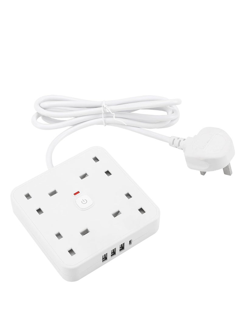 Tafan TAFAN™ Extension Lead with USB C Port, 4 Way Outlets Power Strip with 4 USB Ports (3.4A, 1 Type C and 3 USB-A Ports) Multi Plug Charging with 3M Extension cord for Home Office- White.  - Image 1