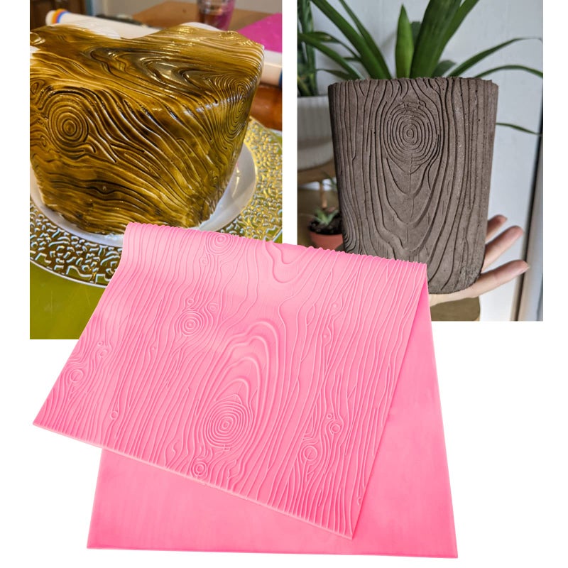 Beasea Silicone Lace Mold for Cakes Decorating, Woodgrain Fondant Impression Mat Silicone Lace Mold, Fondant Texture for Sugar Wood Texture Sheet Embossed Craft Tools (17 x 9 inches, Pink) - Image 4