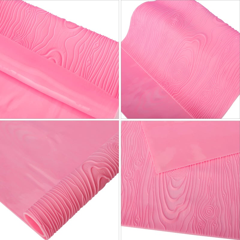 Beasea Silicone Lace Mold for Cakes Decorating, Woodgrain Fondant Impression Mat Silicone Lace Mold, Fondant Texture for Sugar Wood Texture Sheet Embossed Craft Tools (17 x 9 inches, Pink) - Image 5