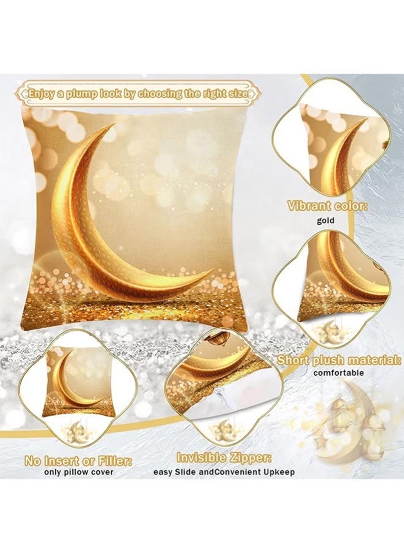 توبيتش 6 قطع من أغطية الوسائد الرمضانية، زينة رمضان للمنزل، أغطية وسائد بنقوش فوانيس القمر، زينة للأريكة أو السرير (45*45 سم) - Image 2