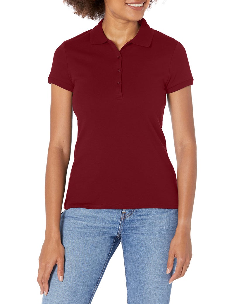 IZOD womens Short Sleeve Interlock School Uniform Polo Shirt, Burgundy, Medium US - Image 1