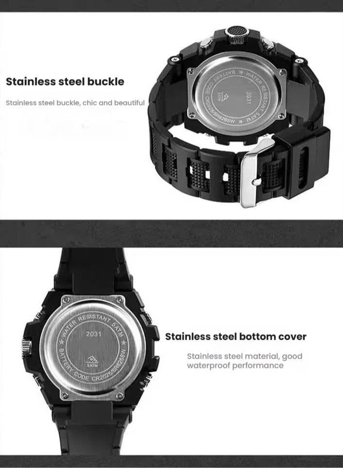 ساندا ساعات كوارتز رياضية للرجال بشاشتين LED إلكترونية رقمية وساعة عسكرية مقاومة للماء مقاس 52 مم - Image 5