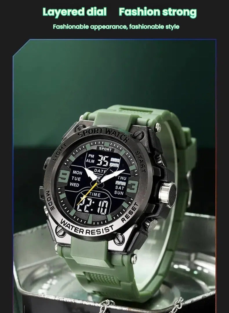 ساندا ساعات كوارتز رياضية للرجال بشاشتين LED إلكترونية رقمية وساعة عسكرية مقاومة للماء مقاس 52 مم - Image 2