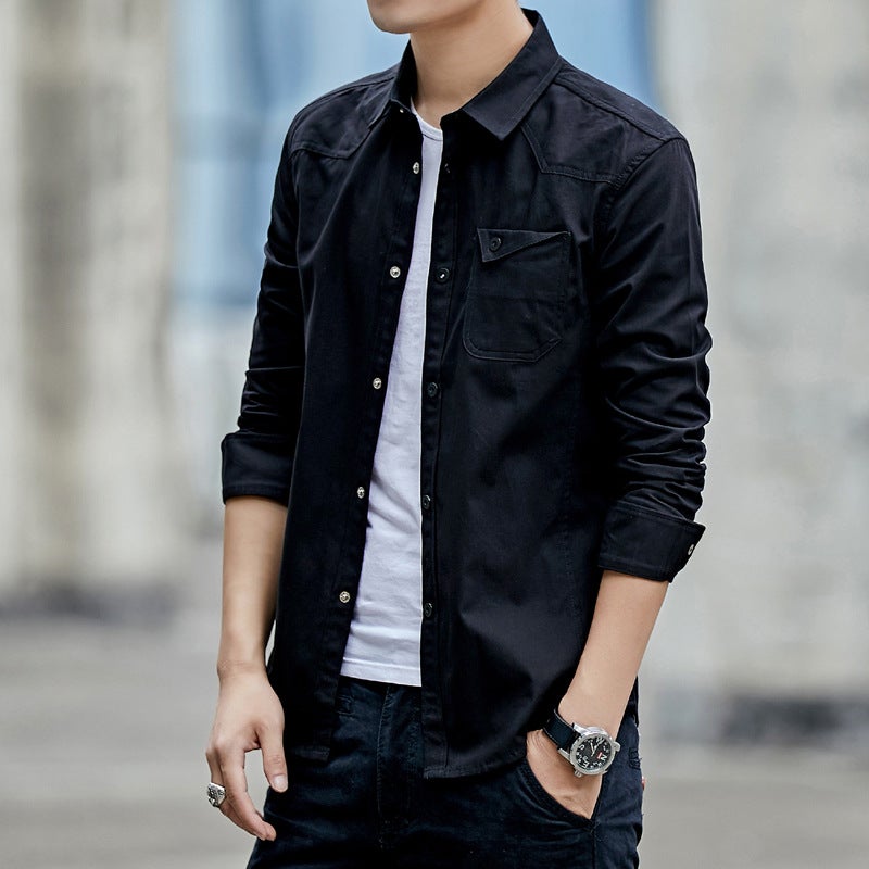 Men'S Long-Sleeve Shirt With A Turn-Down Collar, Autumn Slim-Fit Stylish Shirt, Korean Version Casual Youth Shirt, Trendy Men'S - Image 1