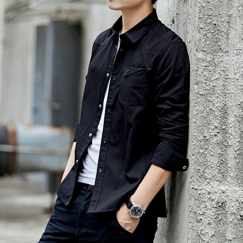Men'S Long-Sleeve Shirt With A Turn-Down Collar, Autumn Slim-Fit Stylish Shirt, Korean Version Casual Youth Shirt, Trendy Men'S - Image 4