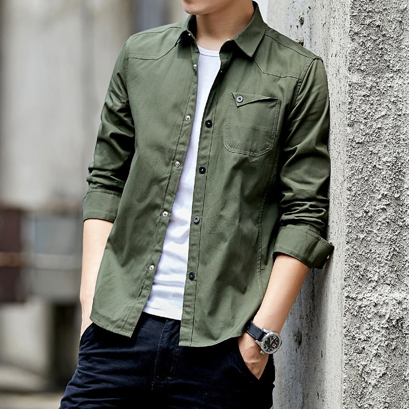 Men'S Long-Sleeve Shirt With A Turn-Down Collar, Autumn Slim-Fit Stylish Shirt, Korean Version Casual Youth Shirt, Trendy Men'S - Image 2