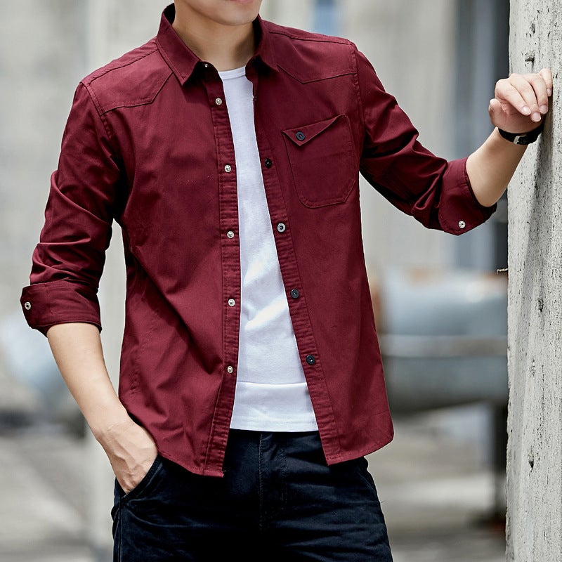 Men'S Long-Sleeve Shirt With A Turn-Down Collar, Autumn Slim-Fit Stylish Shirt, Korean Version Casual Youth Shirt, Trendy Men'S - Image 5