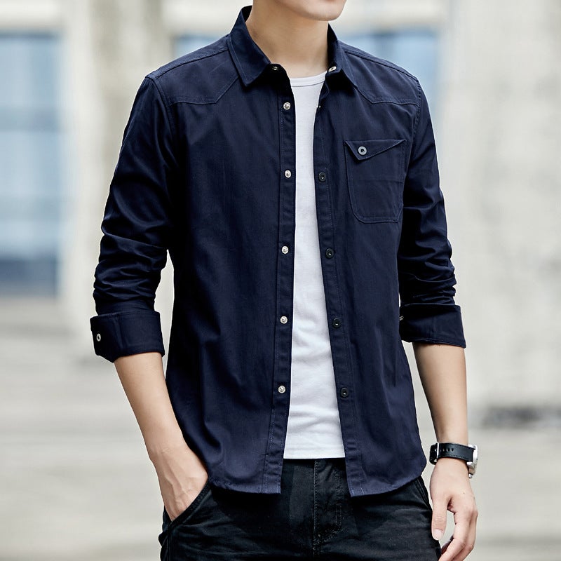 Men'S Long-Sleeve Shirt With A Turn-Down Collar, Autumn Slim-Fit Stylish Shirt, Korean Version Casual Youth Shirt, Trendy Men'S - Image 3