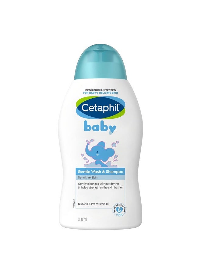 Cetaphil Baby Gentle Tear Free Wash & Shampoo For Sensitive Body And Hair, Unscented, 300ml
