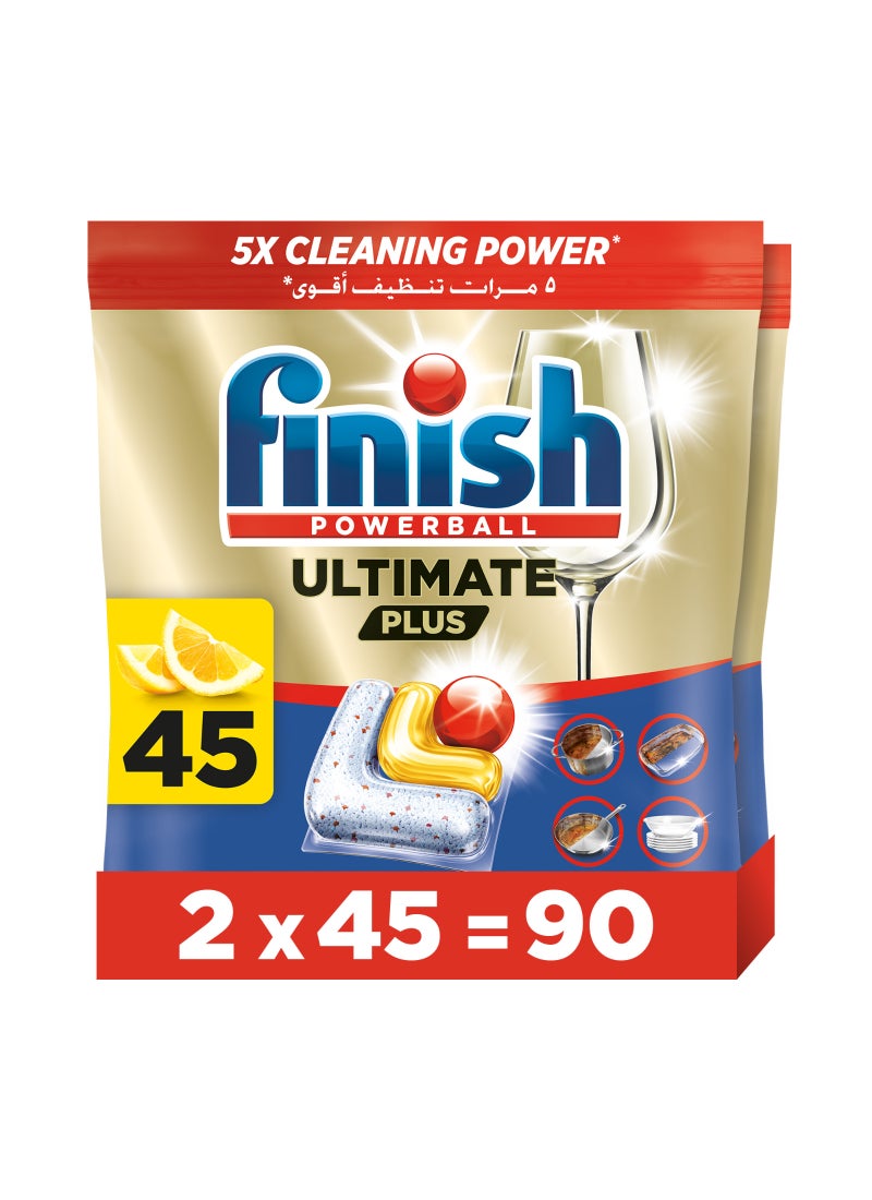 Finish Ultimate Plus Dishwasher Tablets, Lemon Scent, 3x More Cleaning Power, 90 Tabs - Image 1