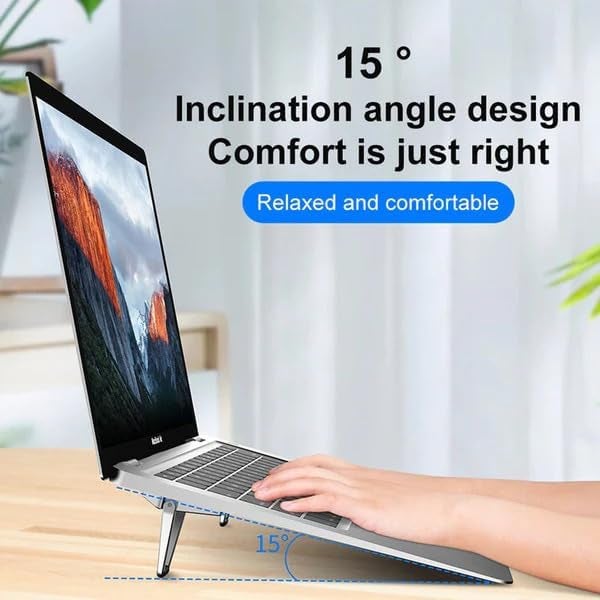 CERLINK Portable Invisible Laptop Riser Stand | Mini Aluminum Cooling Pad, Lightweight Laptop Desk Stand for MacBook, Lenovo, Dell, HP & Other Laptops (Silver) - Image 2