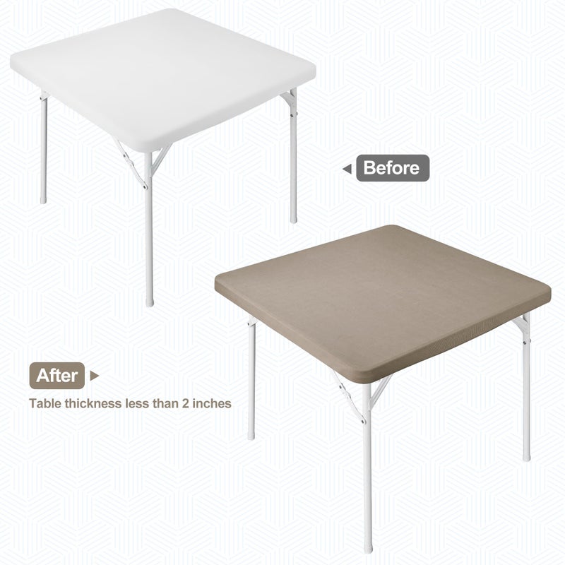 Monibana Square Fitted Card Tablecloth Table Cover Elastic Tablecloth Stretch Table Top Cover Khaki for Indoor and Outdoor 34x34 Inch - Image 3