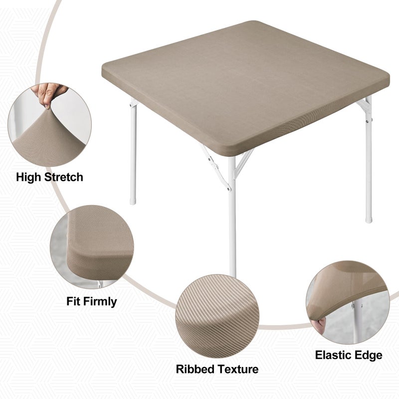 Monibana Square Fitted Card Tablecloth Table Cover Elastic Tablecloth Stretch Table Top Cover Khaki for Indoor and Outdoor 34x34 Inch - Image 2