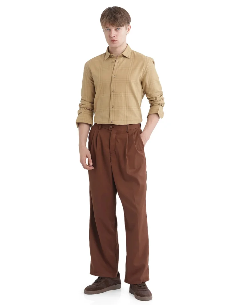 Rare Rabbit Rare Rabbit Men Mucia Beige Cotton Fabric Regular Collar Full Sleeve Regular Fit Plaid Check Shirt