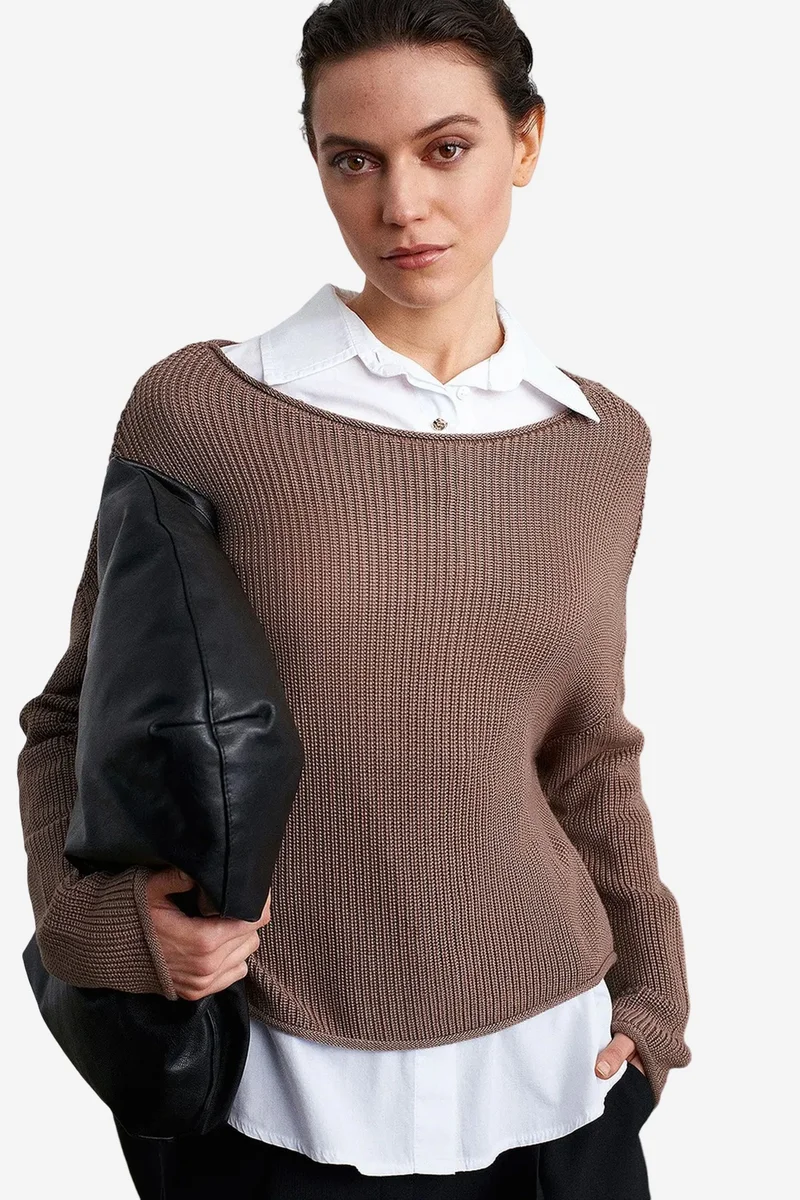 DILVIN Women's Ribbed Boat Neck Knit Sweater