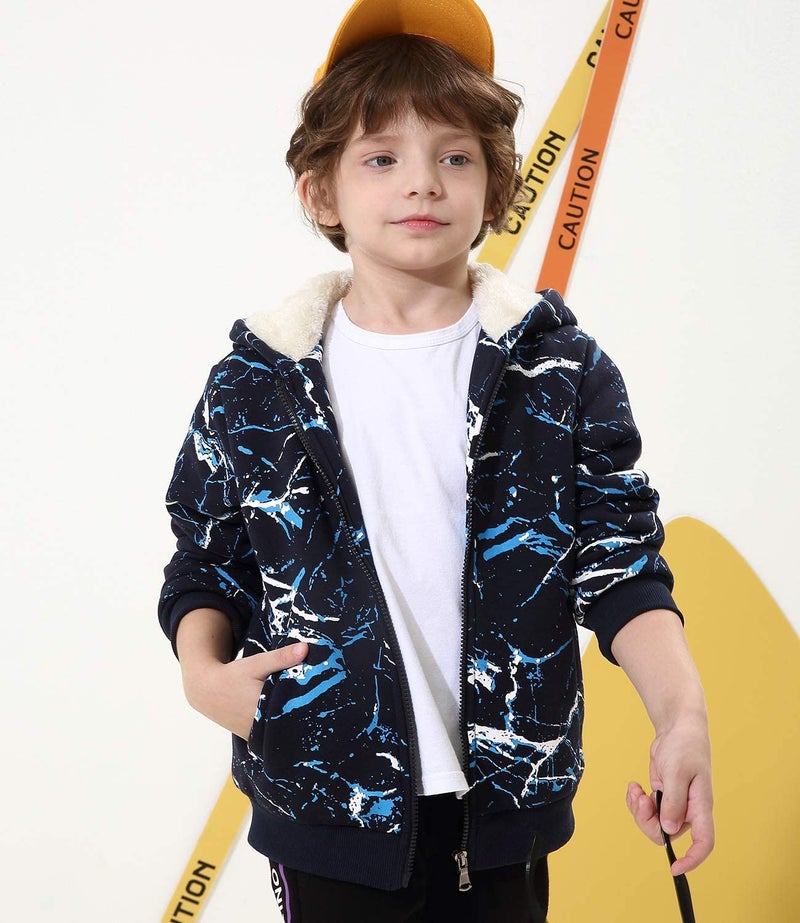 Bumeex Kids Toddler Boy's Sherpa Fleece Lined Jacket Zip up Sweatshirt Hoodie Blue Camo 7-8years - Image 2