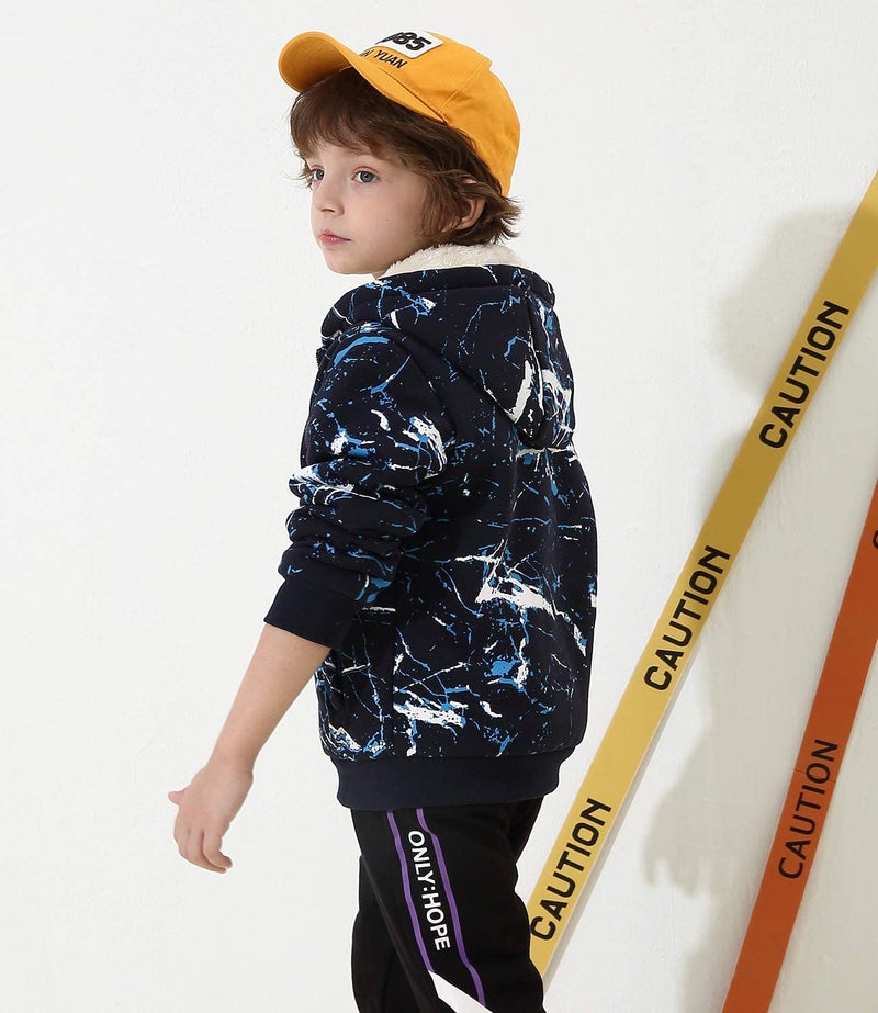 Bumeex Kids Toddler Boy's Sherpa Fleece Lined Jacket Zip up Sweatshirt Hoodie Blue Camo 7-8years - Image 4