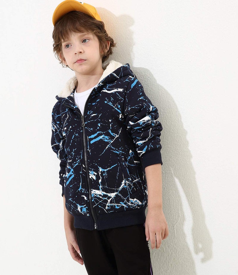 Bumeex Kids Toddler Boy's Sherpa Fleece Lined Jacket Zip up Sweatshirt Hoodie Blue Camo 7-8years - Image 3