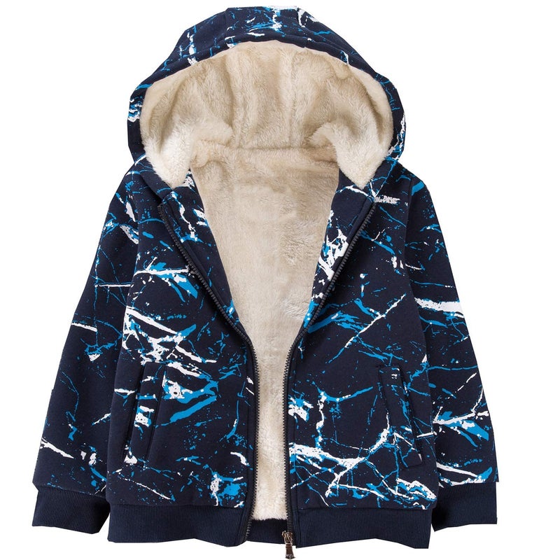 Bumeex Kids Toddler Boy's Sherpa Fleece Lined Jacket Zip up Sweatshirt Hoodie Blue Camo 7-8years - Image 1