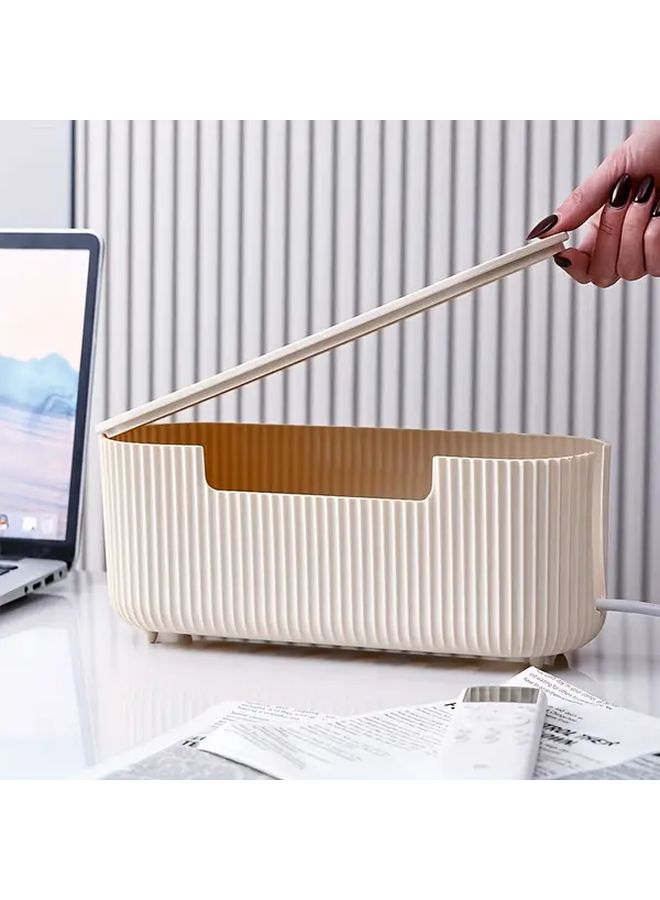 White Expandable Desktop And Drawer Organizer With Cable Management Storage Box - Image 5